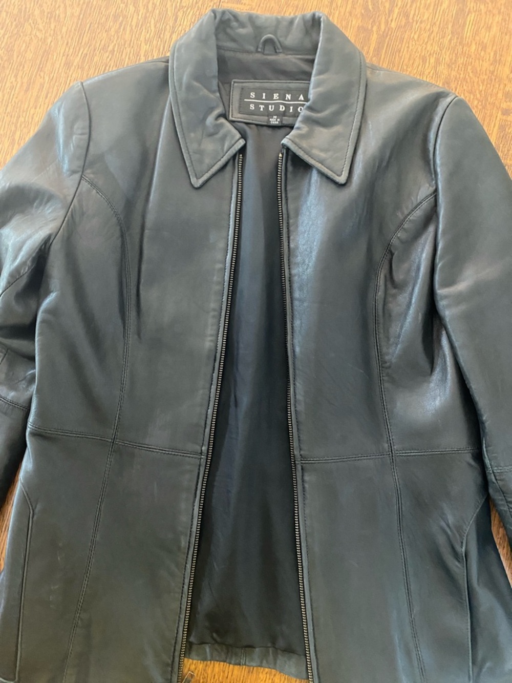 Siena Studio Black Leather Collar Zip Jacket